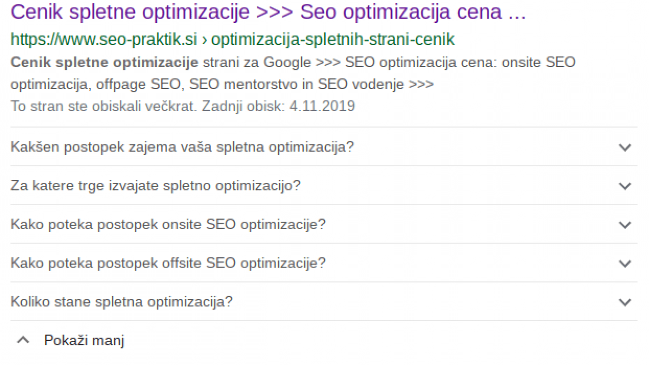 strukturirani podatki prikaz google